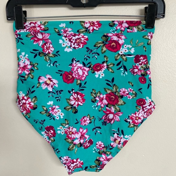 Coco Pear High waisted Teal and pink Floral Swim Bottoms size small - Picture 3 of 7